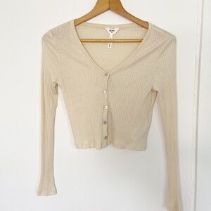 ASOS .object cream lightweight‎ cardigan v neck ribbed cropped Xs
